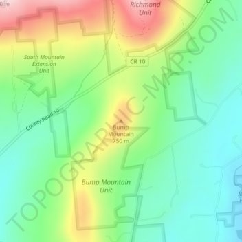 Carte topographique Bump Mountain, altitude, relief