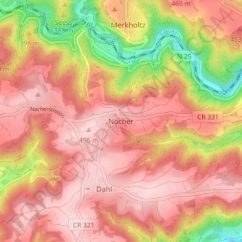 Carte topographique Nocher, altitude, relief