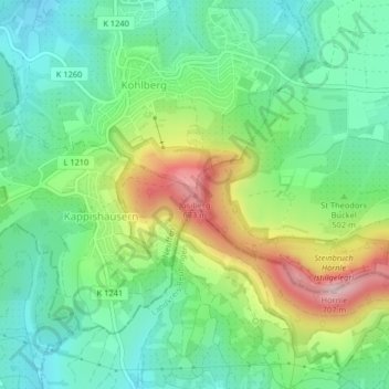 Carte topographique Jusiberg, altitude, relief