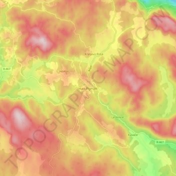 Carte topographique Han Pijesak, altitude, relief