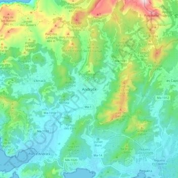 Carte topographique Andratx, altitude, relief