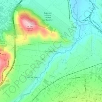 Carte topographique Campo di Fano, altitude, relief