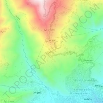 Carte topographique Mliha, altitude, relief