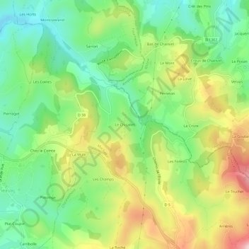 Carte topographique Le Chizallet, altitude, relief