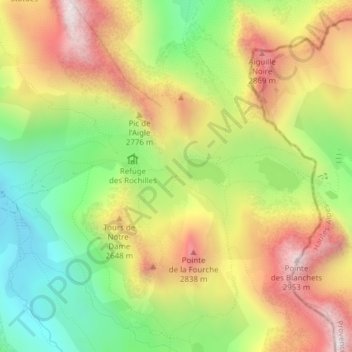 Carte topographique Col des Rochilles, altitude, relief