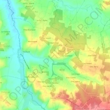 Carte topographique Chez Rodier, altitude, relief