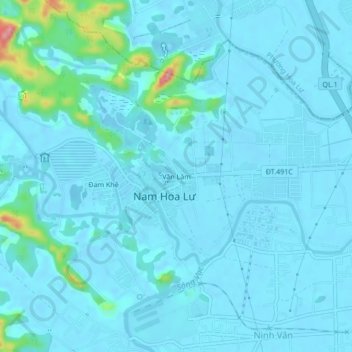 Carte topographique Văn Lâm, altitude, relief