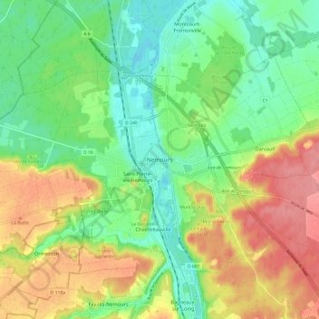 Carte topographique Nemours, altitude, relief