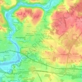 Carte topographique Le Quimpéro, altitude, relief