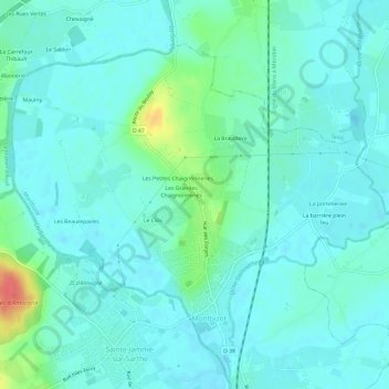 Carte topographique Les Croix de Montigné, altitude, relief