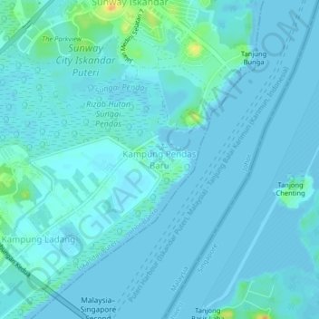 Carte topographique Kampung Pendas Baru, altitude, relief