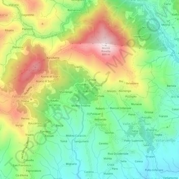 Carte topographique Triverio, altitude, relief