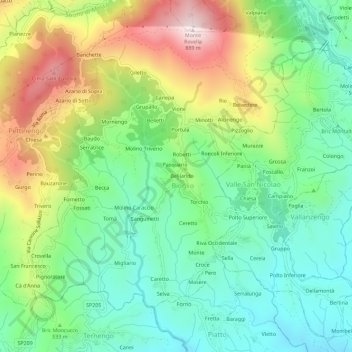 Carte topographique Chiesa, altitude, relief