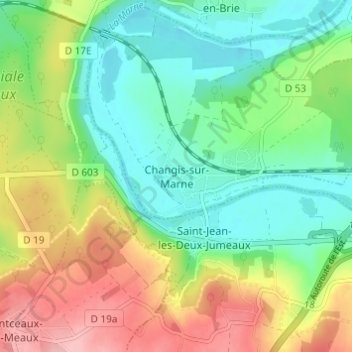 Carte topographique Changis-sur-Marne, altitude, relief