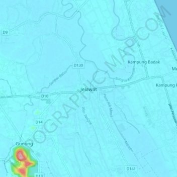 Carte topographique Jelawat, altitude, relief