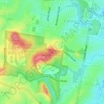 Carte topographique Pine Mountain, altitude, relief