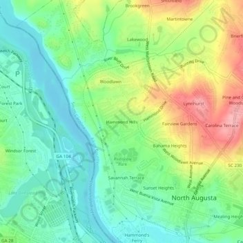 Carte topographique Hammond Hills, altitude, relief