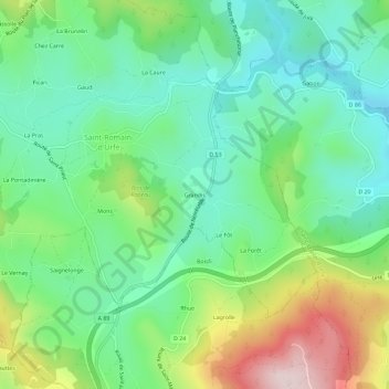 Carte topographique Grandis, altitude, relief