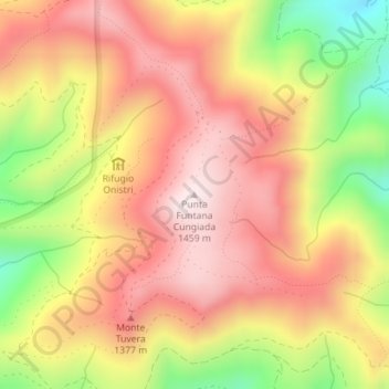 Carte topographique Punta Funtana Cungiada, altitude, relief