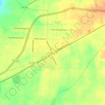 Carte topographique Bearden, altitude, relief