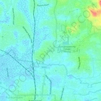 Carte topographique Viyyur, altitude, relief