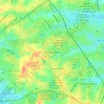 Carte topographique Kampung Aman, altitude, relief