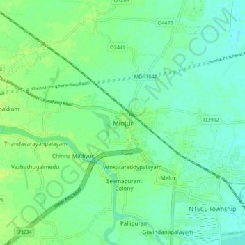 Carte topographique Minjur, altitude, relief