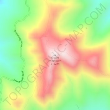 Carte topographique Mount Washburn, altitude, relief