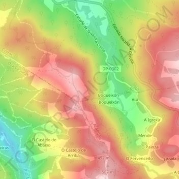 Carte topographique Comunal, altitude, relief