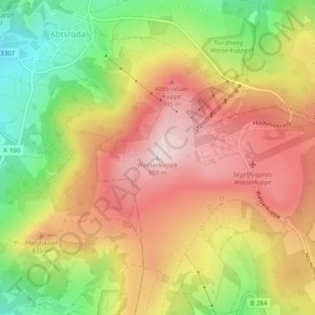 Carte topographique Wasserkuppe, altitude, relief