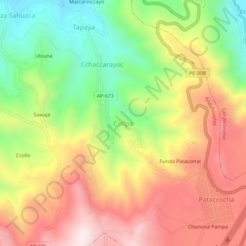 Carte topographique Collpa, altitude, relief