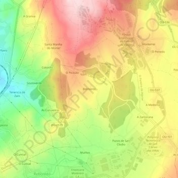 Carte topographique Belmonte, altitude, relief