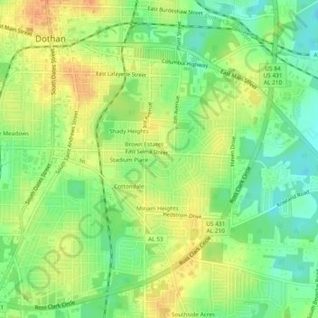 Carte topographique Fairlane, altitude, relief