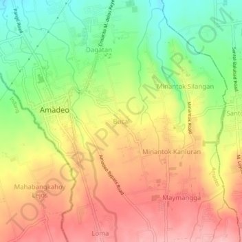 Carte topographique Bucal, altitude, relief