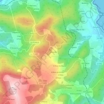 Carte topographique O Abelaedo, altitude, relief