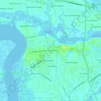 Carte topographique Riverland Terrace, altitude, relief