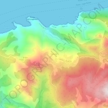Carte topographique Vistale, altitude, relief