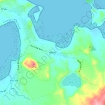 Carte topographique Madiro, altitude, relief