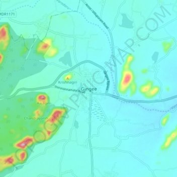 Carte topographique Giingee, altitude, relief