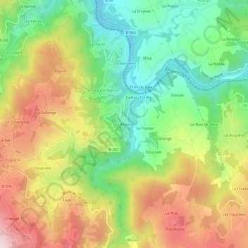 Carte topographique La Ribeyre, altitude, relief