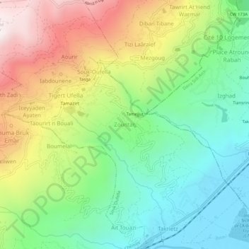 Carte topographique Zountar, altitude, relief