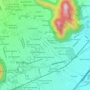 Carte topographique El Edén, altitude, relief