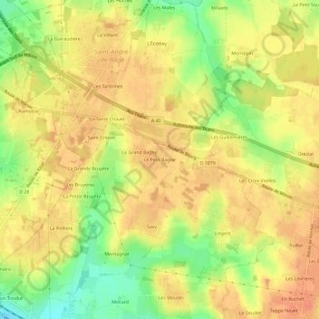 Carte topographique Le Petit Bagne, altitude, relief
