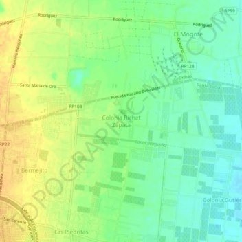 Carte topographique Colonia Richet Zapata, altitude, relief