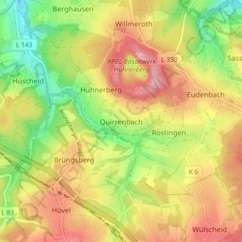 Carte topographique Quirrenbach, altitude, relief