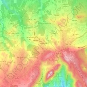 Carte topographique Almoinha, altitude, relief