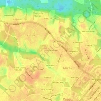 Carte topographique Sun Valley Estates, altitude, relief