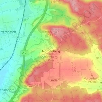 Carte topographique Nordenberg, altitude, relief