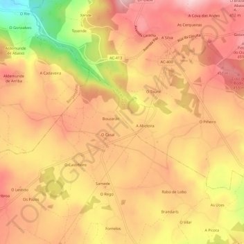Carte topographique Baldaio, altitude, relief