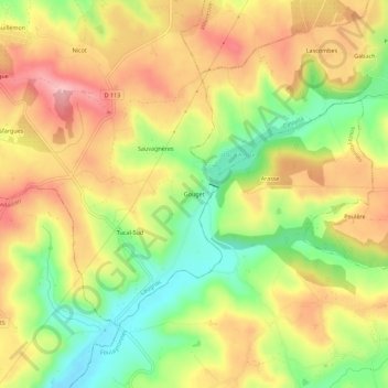 Carte topographique Gouget, altitude, relief